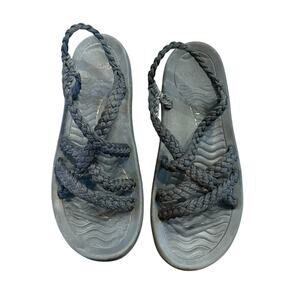 Megnya Womens black relief sandals with arch support, woven straps, Size 41/10.5